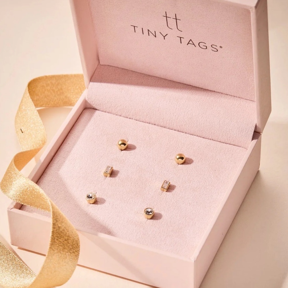 Gold Stud Earring Set - 3 Pairs